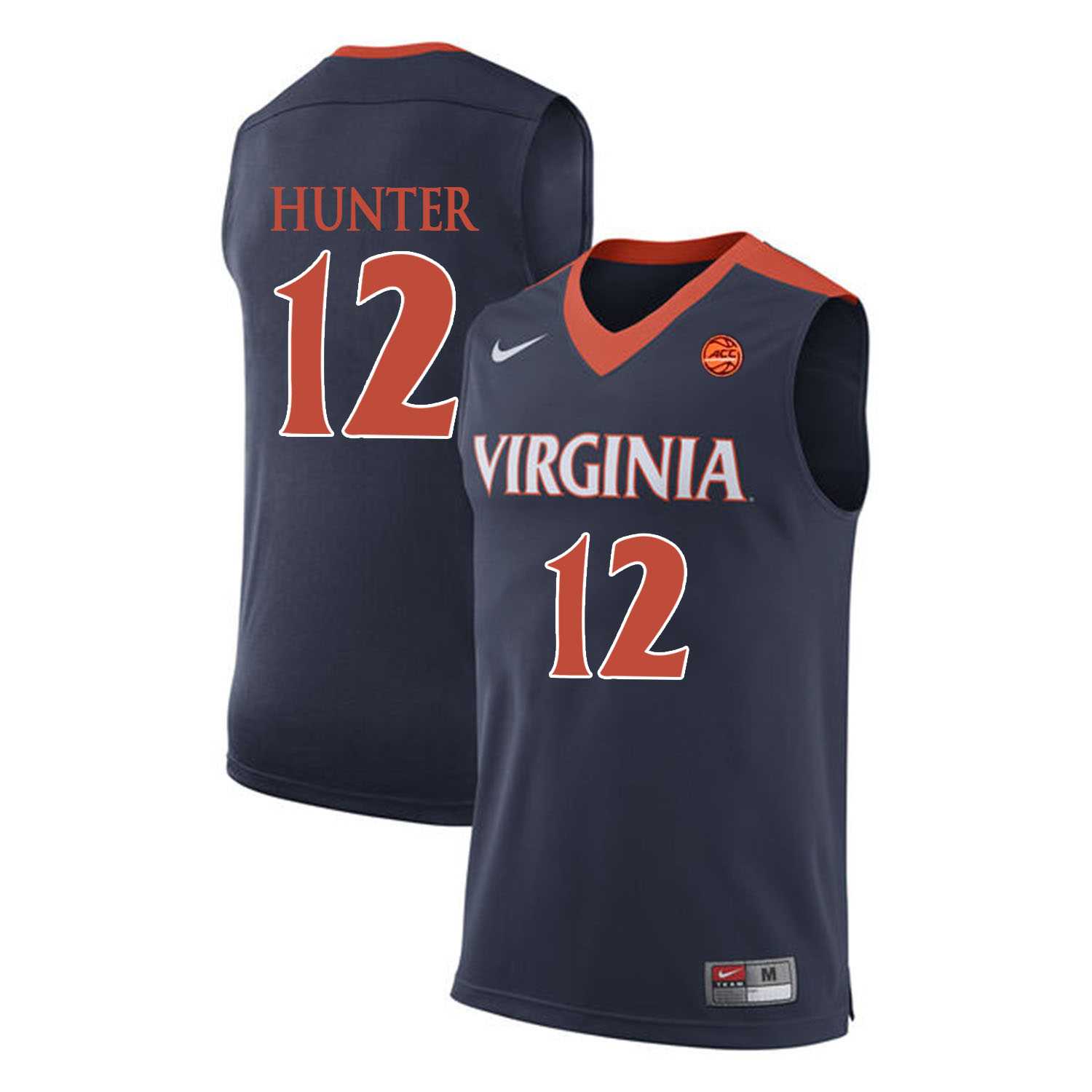 Virginia Cavaliers 12 DeAndre Hunter Navy College Basketball Jersey Dzhi